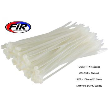 NYLON CABLE ZIP TIES - NATURAL, 100mm x 2.5mm - PACK OF 100