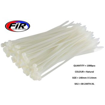 NYLON CABLE ZIP TIES - NATURAL, 140mm x 3.4mm - PACK OF 1000