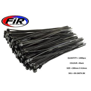 NYLON CABLE ZIP TIES - BLACK, 200mm x 4.8mm - PACK OF 1000