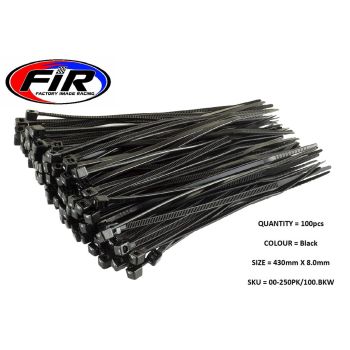 NYLON CABLE ZIP TIES - BLACK WIDE, 430mm x 8.0mm - PACK OF 100