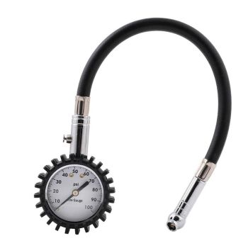 TYRE PRESSURE GAUGE WITH HOSE, 0-30PSI / 360° SWIVEL CHUCK / 45° HEAD