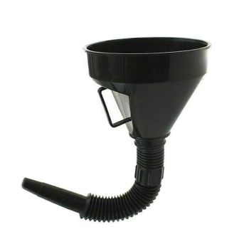 PLASTIC FLEXIBLE FUNNEL BLACK, 290MM LONG WITH FILTER MESH