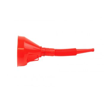 PLASTIC FLEXIBLE FUNNEL RED, 290MM LONG WITH FILTER MESH