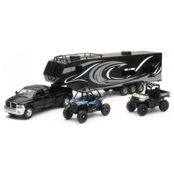 MODEL DIE CAST PICK UP HAULER, WITH POLARIS SIDE BY SIDE VEHICLES, SCALE 1:32, NEWRAY 37046