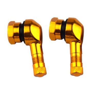 (PACK OF 2) TUBELESS BOLT ON TYRE VALVE, 10mm x 11.3mm 90° DEGREE STEM, GOLD