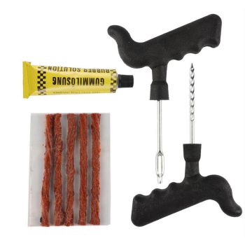 TYRE STRING REPAIR KIT TUBELESS & TOOL, RUBBER PLUGS PUNCTURE FIX & GLUE