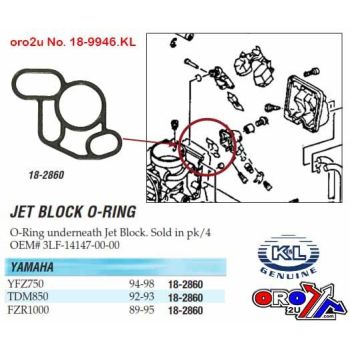 O-RING JET BLOCK PACK-4, K&L 18-2860 3LF-14147-00-00