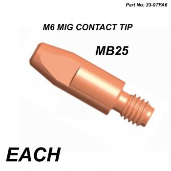 M6 MIG CONTACT TIP 1.00mm WIRE, 8mm OD HEAVY DUTY TIP MB25
