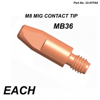 M8 MIG CONTACT TIP 1.00mm WIRE, 10mm OD HEAVY DUTY TIP MB36