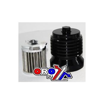 OIL FILTER SPIN ON BLACK BOO, PC RACING S/STEEL PCS6B, BLACK ANODIZED REUSABLE
