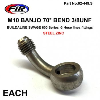 M10 BANJO 70* BEND 3/8UNF FR SWAGE CRIMP FITTING 600 Series -3 / STEEL ZINC