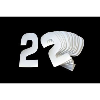 RACE NUMBERS - 2 TWO - WHITE, PACK OF 25 / 15cm 6" / VINYL STICKER