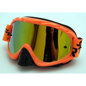 RNR HYBRID NEON ORANGE TEAR OFF, NEON ORANGE GOGGLE, MIRRORED LENS, GH66M, TEAR OFF