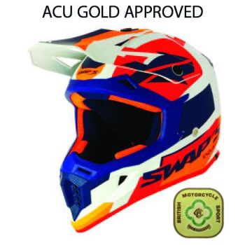 MX HELMET XS 54 WHITE/BLUE, SWAP'S S818 FULL FACE CSW2G7101, !! ACU GOLD APPROVED !!