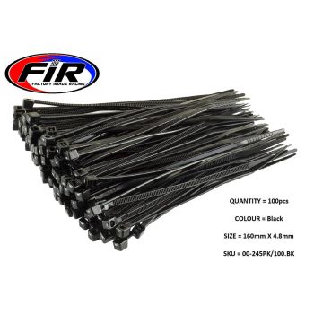 NYLON CABLE ZIP TIES - BLACK, 160mm x 4.8mm - PACK OF 100