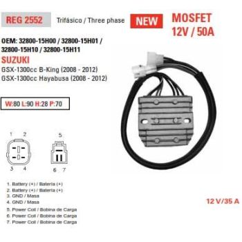 REGULATOR DZE 02552-04 2552, SUZUKI GSX-1300 08-12, 32800-15H00, 32800-15H01, 32800-15H10, 32800-15H11