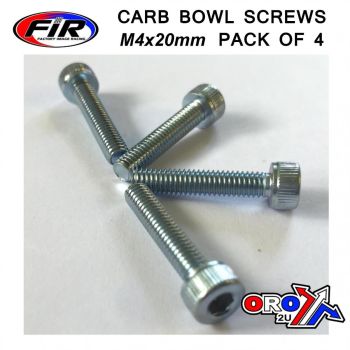 M4 x 20mm PK/4 CARB FLOAT BOWL, STEEL BZP SCREWS PACK OF 4, / RE 08-9640.020