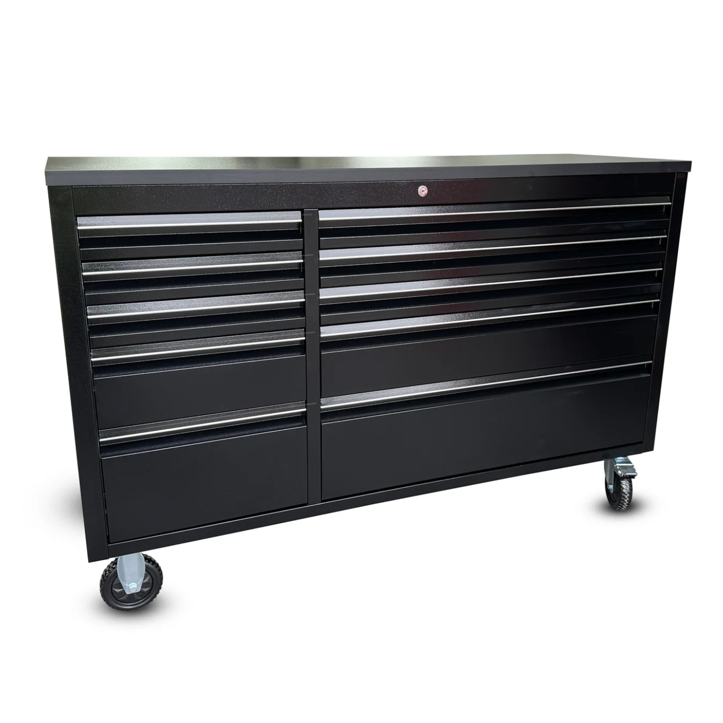 55 Powder Coated Black Steel Tool Chest Box 10 Drawers Solid Rubber Top thumbnail 2