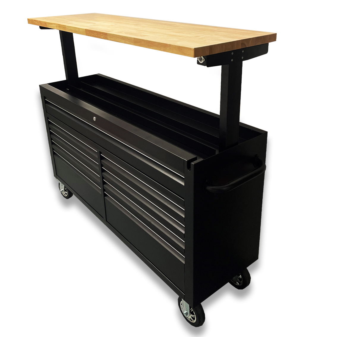 61 Black Powder Coated Steel 9 Drawer Tool Chest with Adjustable Height Solid Wooden Top thumbnail 10