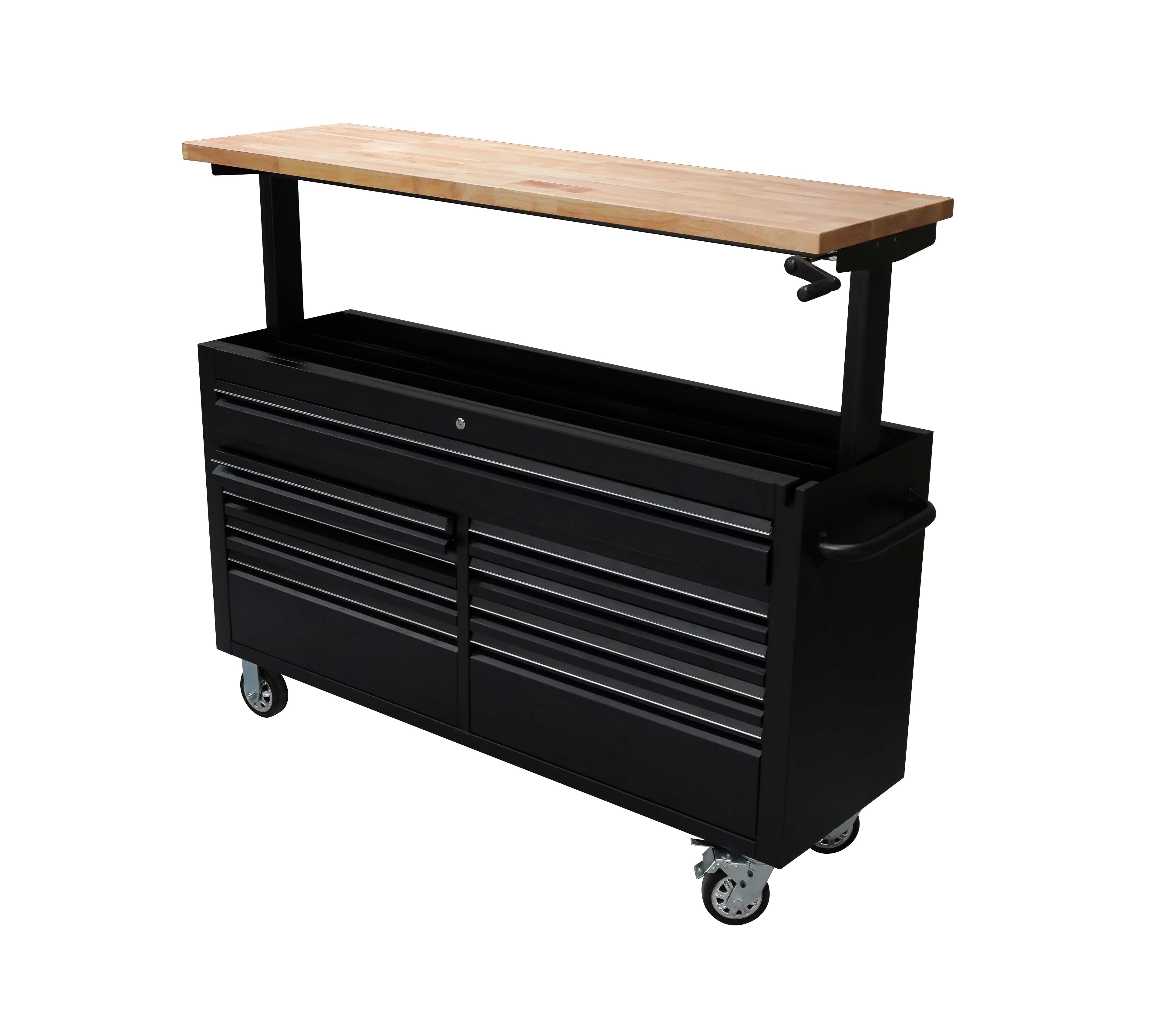 61 Black Powder Coated Steel 9 Drawer Tool Chest with Adjustable Height Solid Wooden Top thumbnail 2