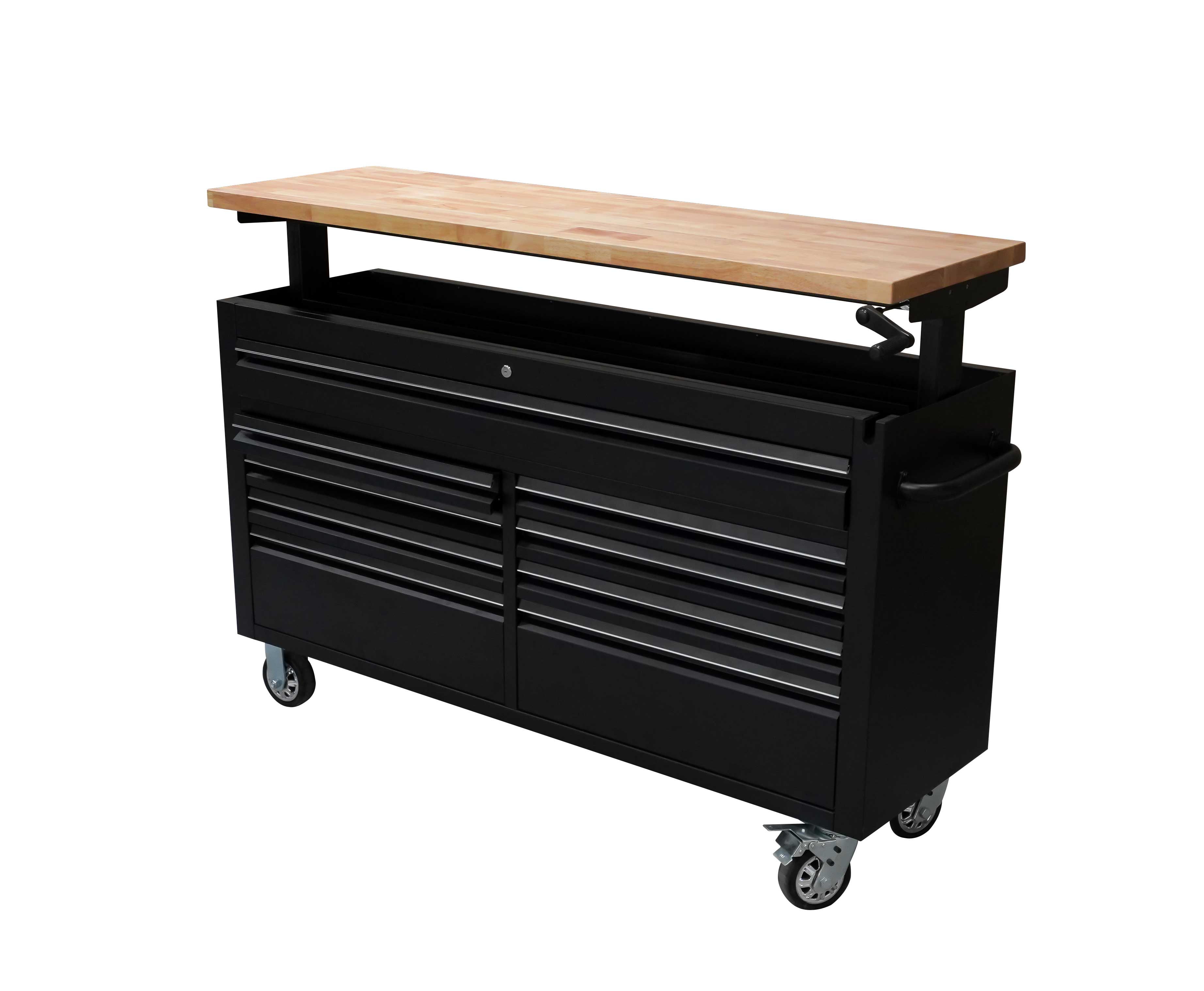 61 Black Powder Coated Steel 9 Drawer Tool Chest with Adjustable Height Solid Wooden Top thumbnail 3