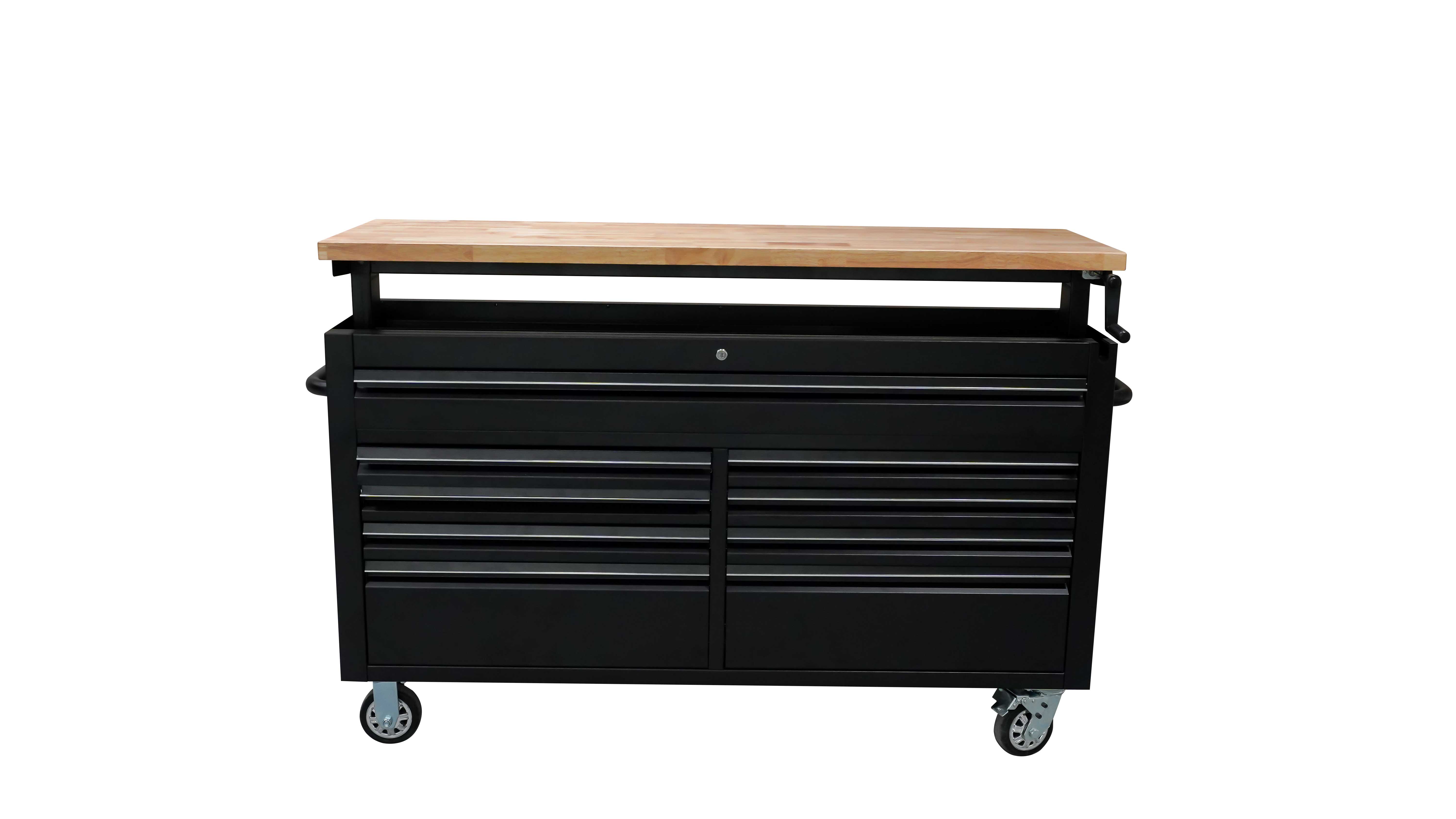 61 Black Powder Coated Steel 9 Drawer Tool Chest with Adjustable Height Solid Wooden Top thumbnail 4