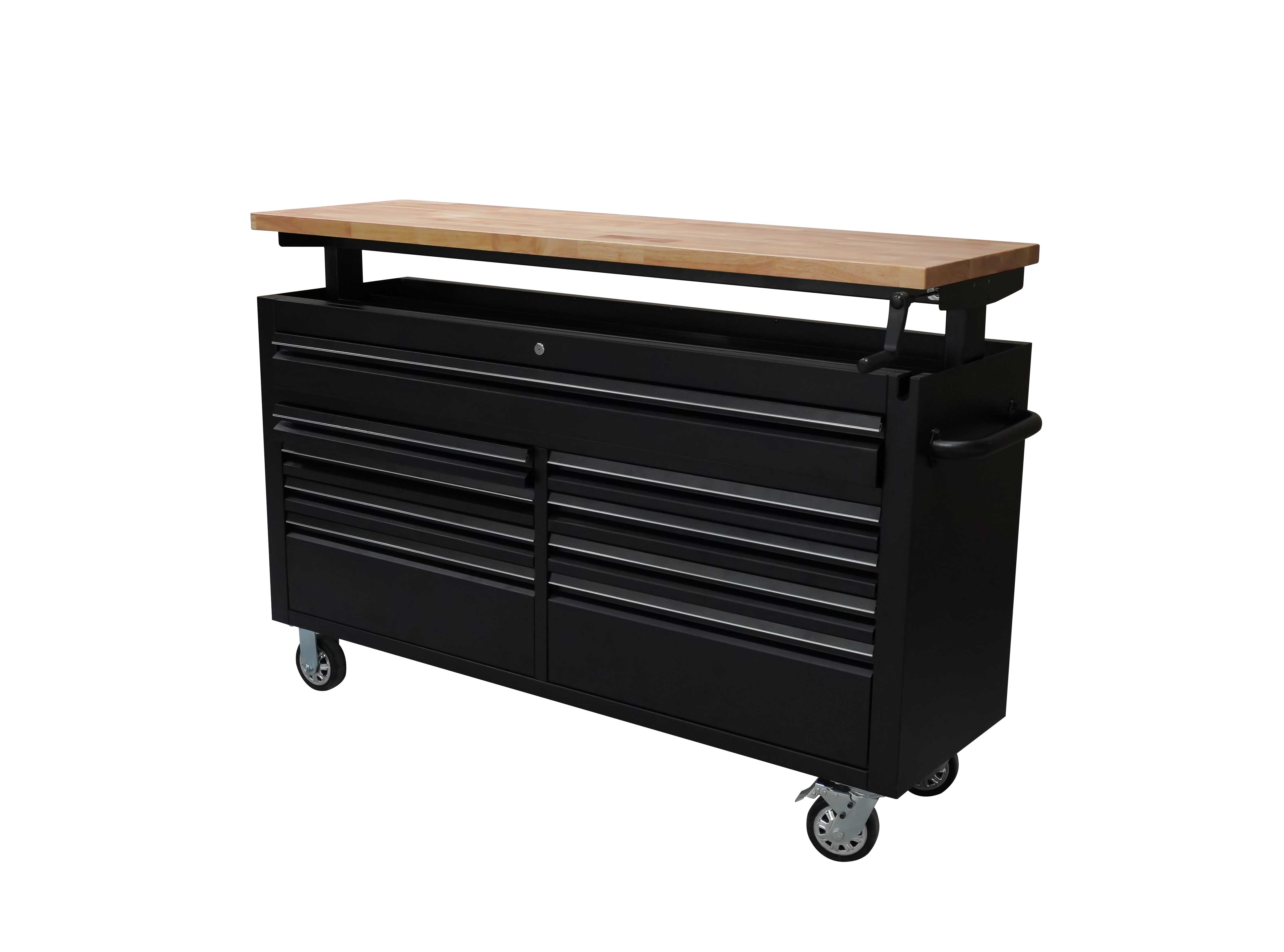 61 Black Powder Coated Steel 9 Drawer Tool Chest with Adjustable Height Solid Wooden Top thumbnail 5