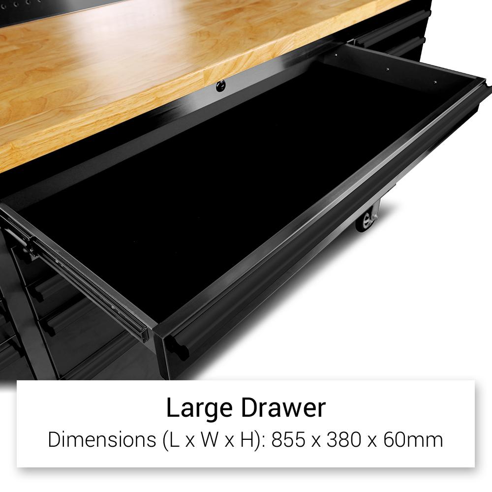 72 Matte Black Steel 15 Drawer Tool Chest with Solid Wooden Top, 3 Upper Cabinets and Peg Board thumbnail 12