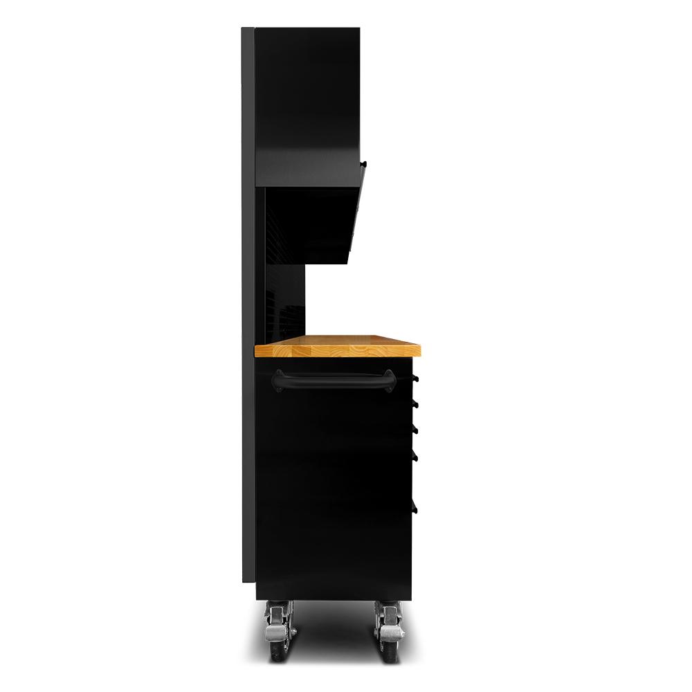 72 Matte Black Steel 15 Drawer Tool Chest with Solid Wooden Top, 3 Upper Cabinets and Peg Board thumbnail 3