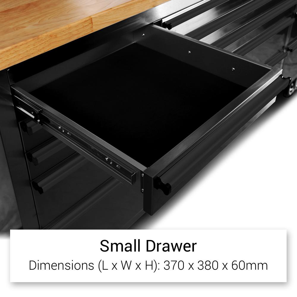 72 Matte Black Steel 15 Drawer Tool Chest with Solid Wooden Top, 3 Upper Cabinets and Peg Board thumbnail 9