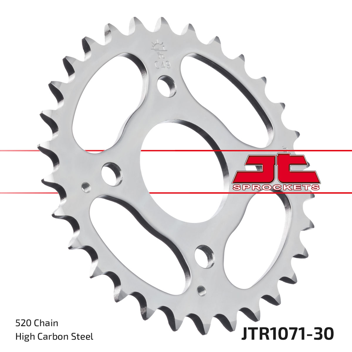 REAR SPROCKET JTR1071.30 JT SILVER, JT STEEL 520 KYMCO 50/150 image 1