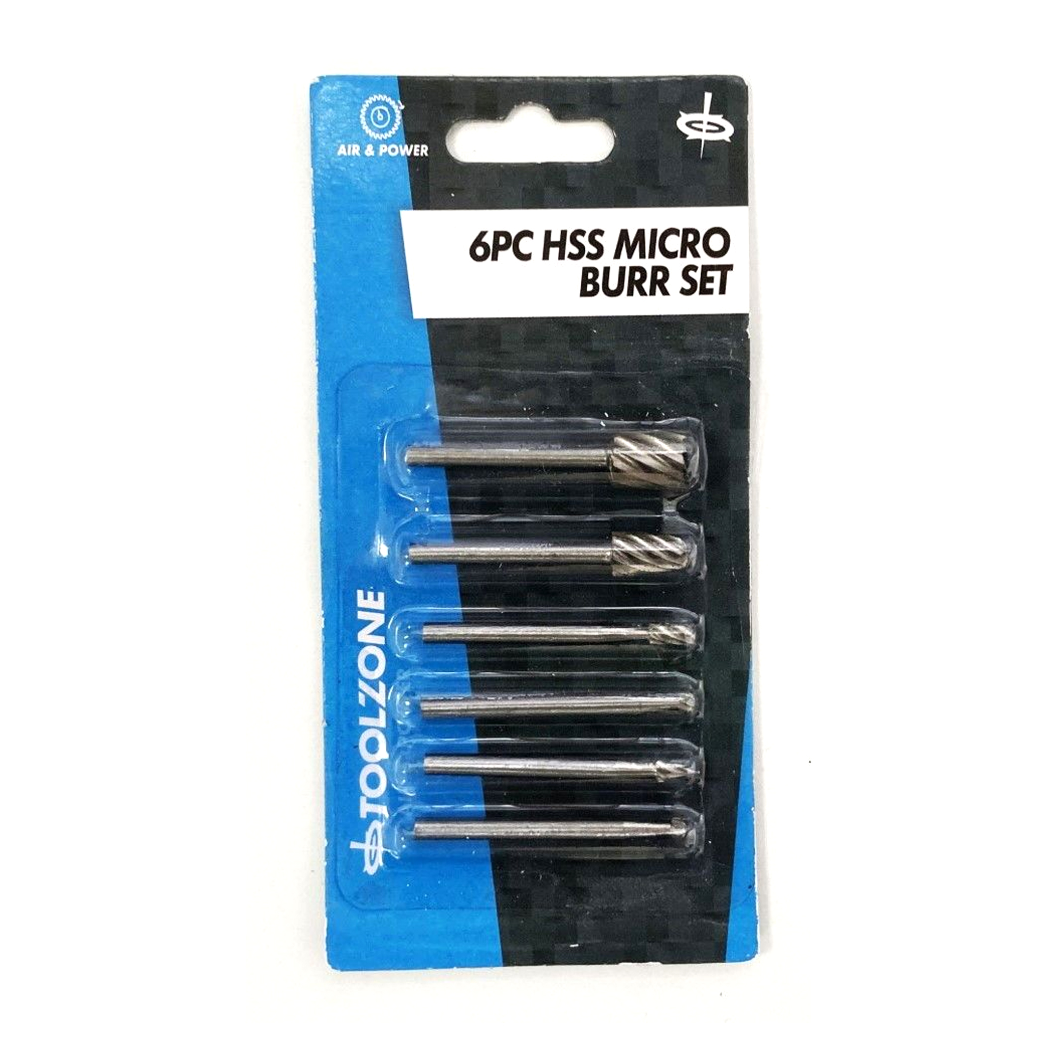MICRO HSS BURR SET 6 PIECE 3.17mm SHANK 40mm LENGTH - TOOLZONE KDPHB191 image 1
