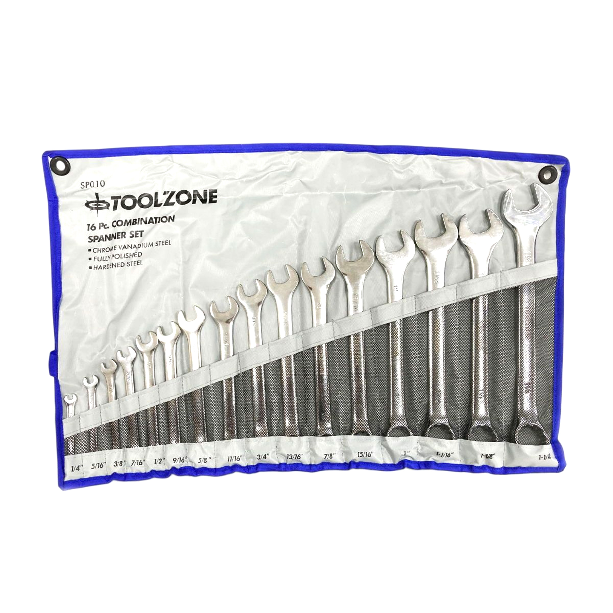 COMBINATION SPANNER SET 16PC AF CHROME VANADIUM POLISHED - TOOLZONE KDPSP010 image 1