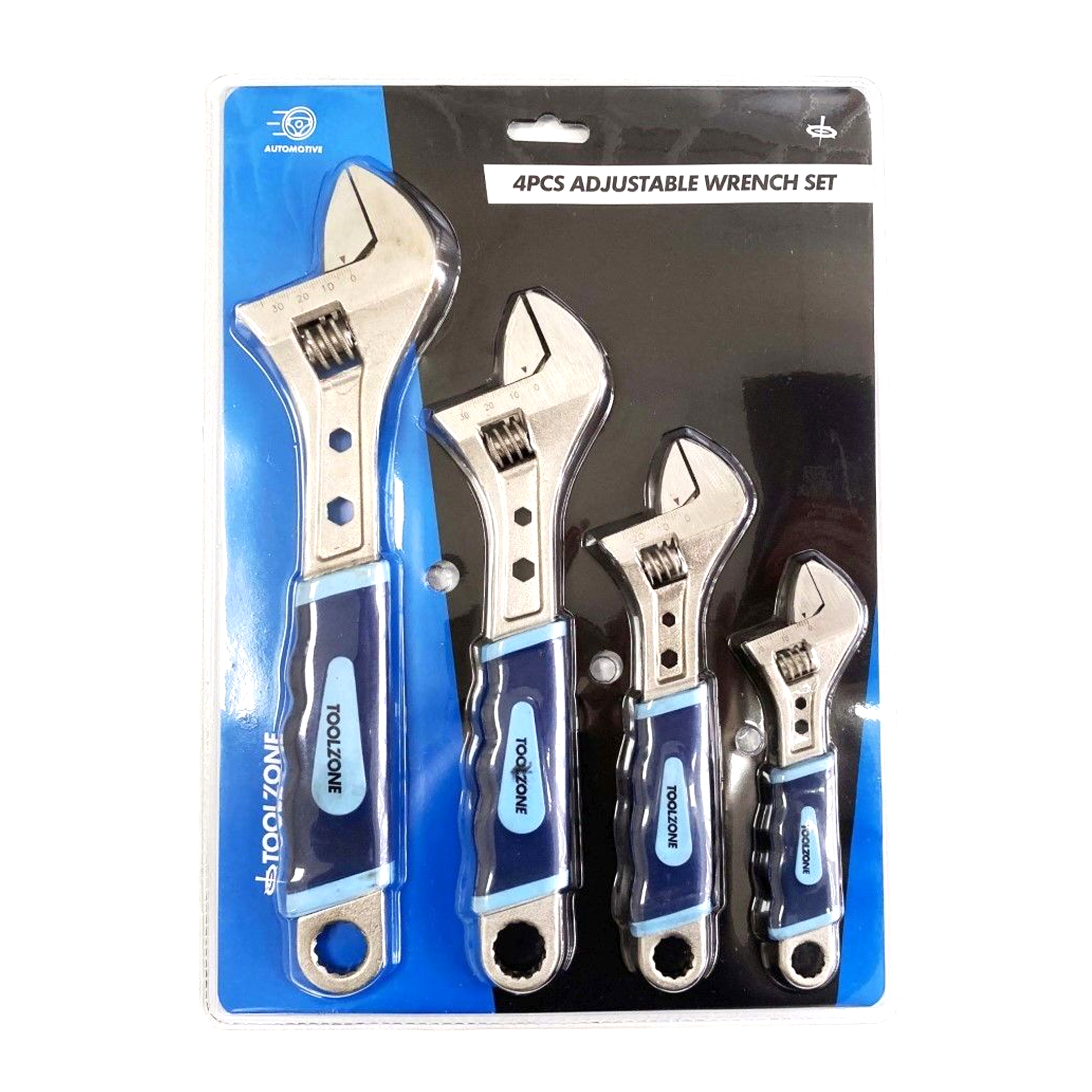 ADJUSTABLE SPANNER SET 4PC 6 8 10 12 SOFT GRIP HANDLES - TOOLZONE KDPSP055 image 1