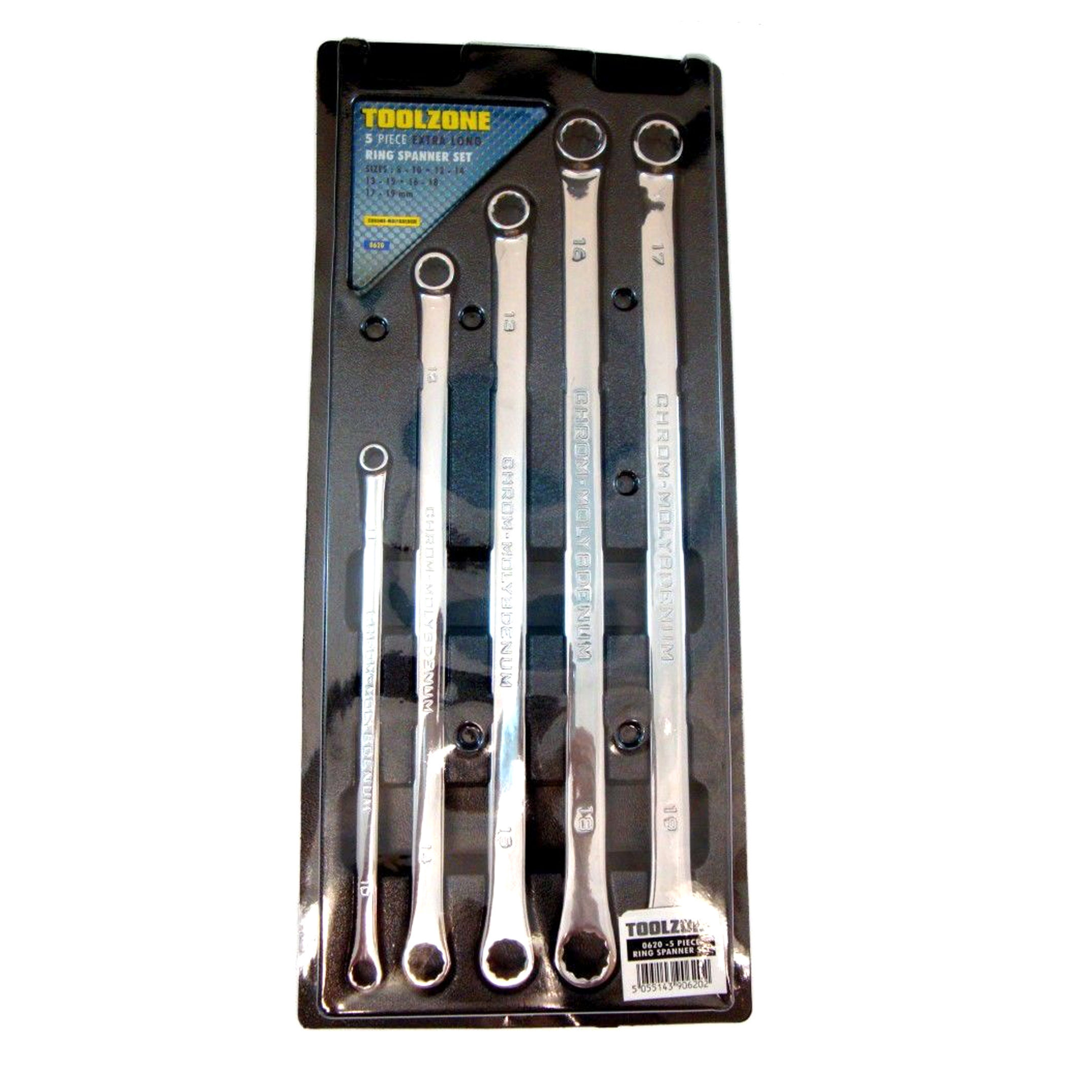 LONG RING SPANNER SET 5PC 8x10 TO 17x19mm CHROME MOLYBDENUM - TOOLZONE KDPSP087 thumbnail 4