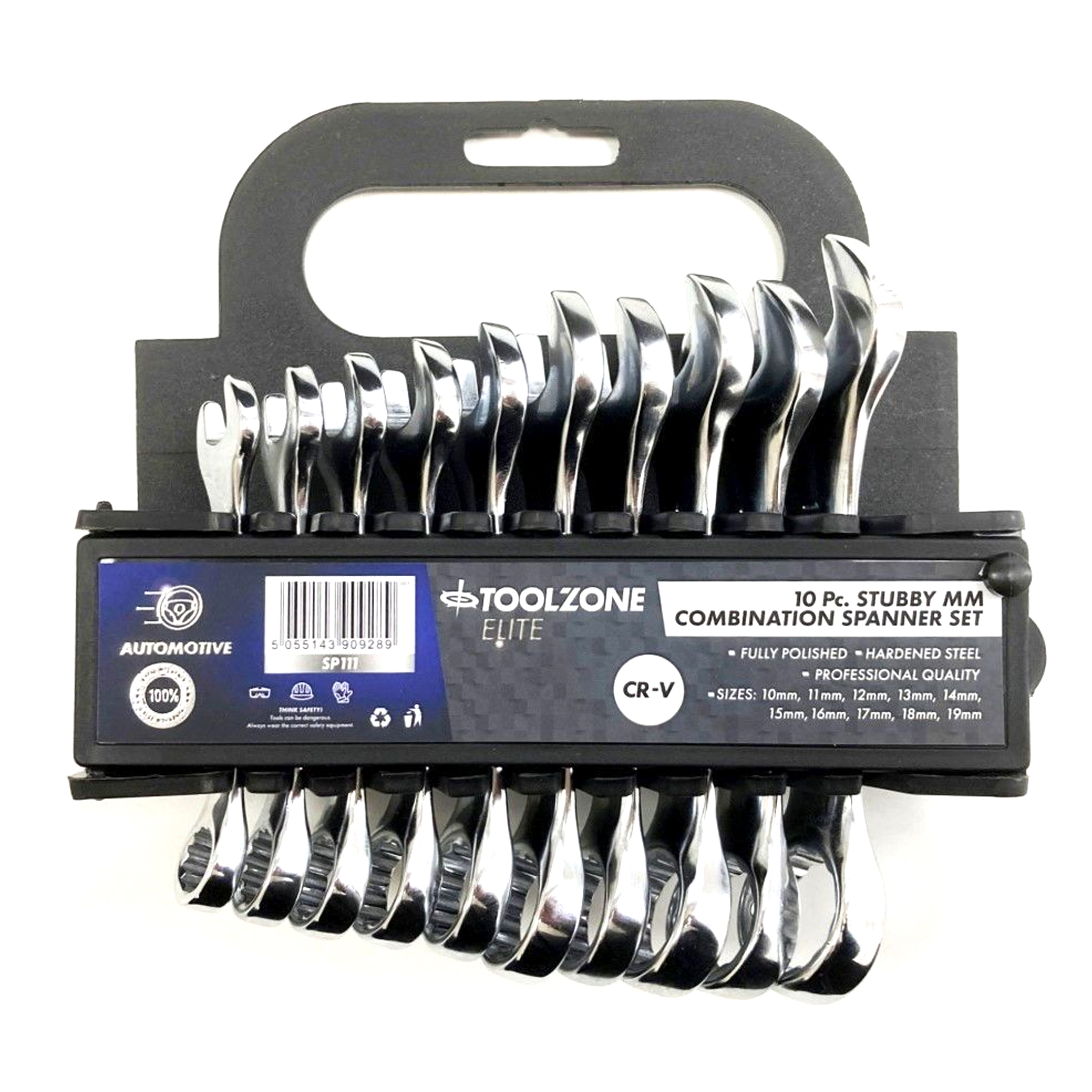 STUBBY SPANNER SET 10PC 10 TO 19mm FULLY POLISHED CHROME VANADIUM - TOOLZONE KDPSP111 image 1