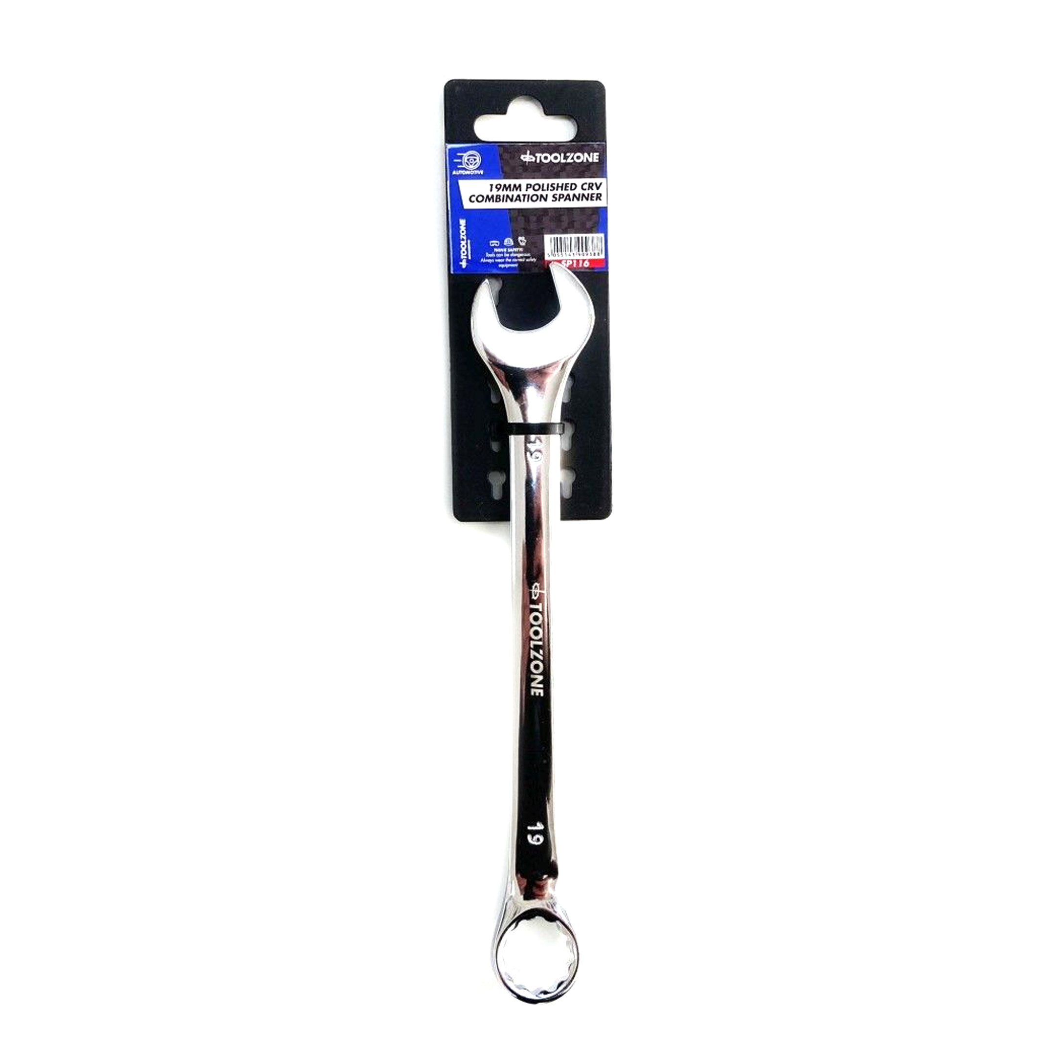 COMBINATION SPANNER 19mm POLISHED CHROME VANADIUM - TOOLZONE KDPSP116 image 1