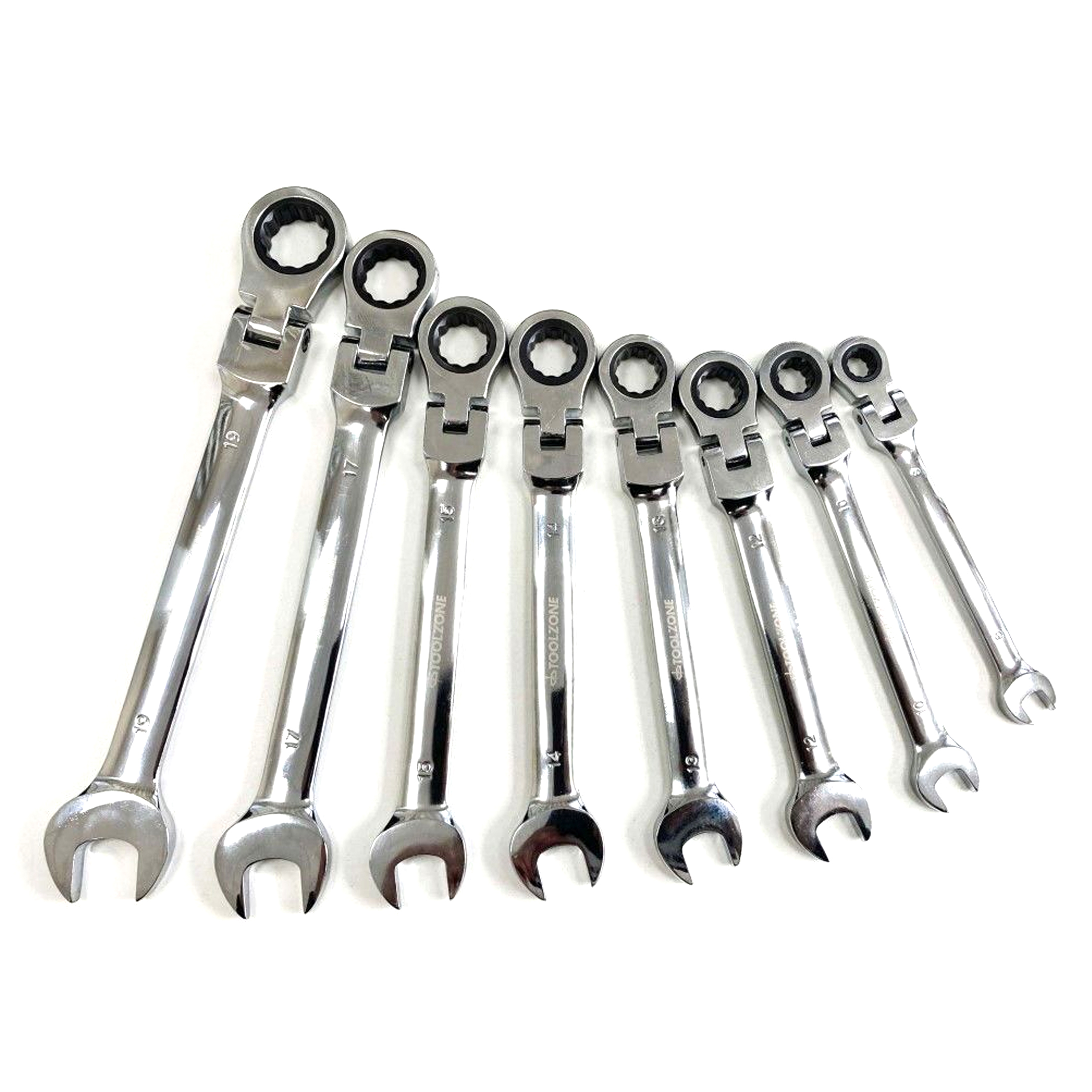 FLEX RATCHET COMBINATION WRENCH SET 8pc METRIC CHROME VANADIUM POLISHED FINISH - TOOLZONE KDPSP128 image 1