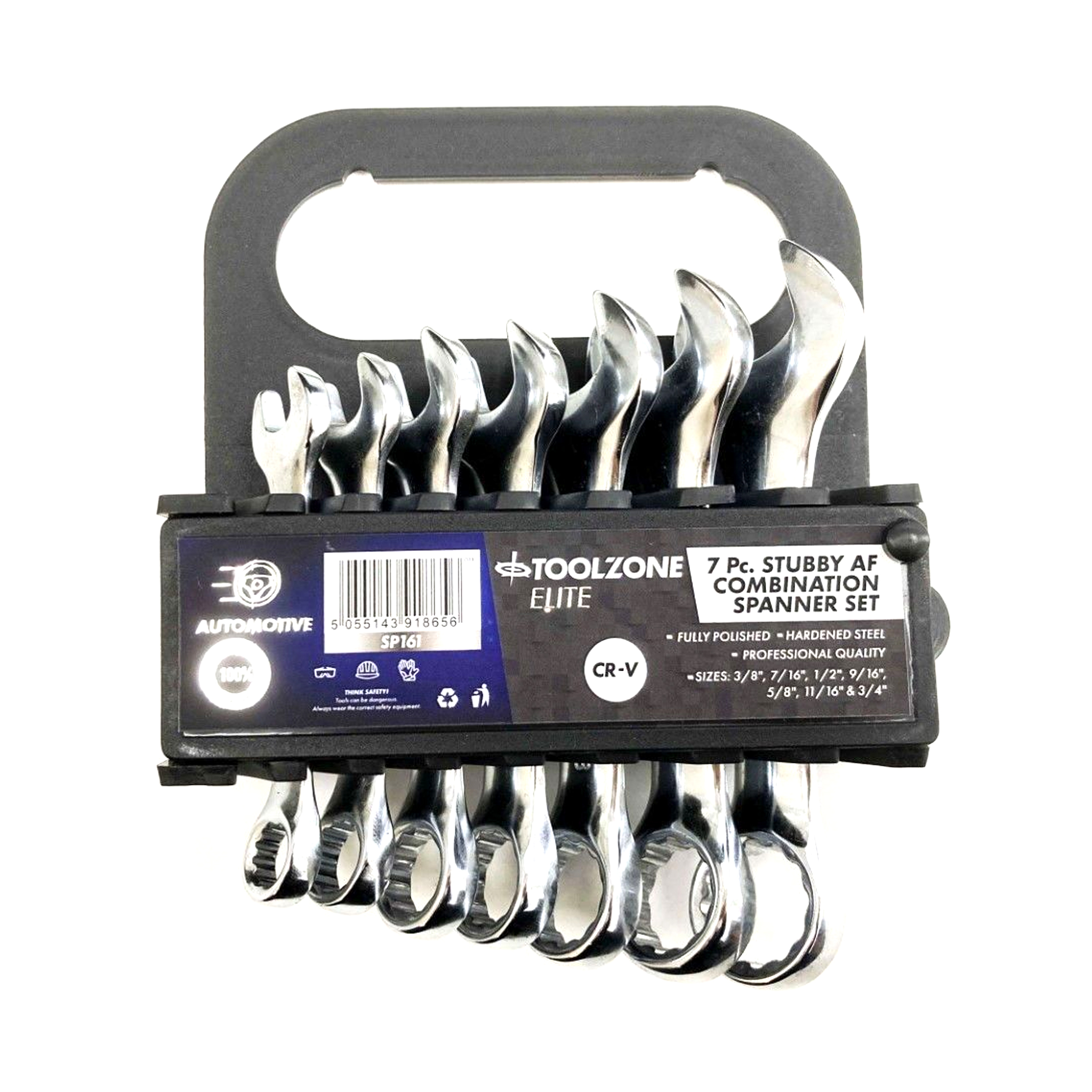 COMBINATION SPANNER SET 7pc AF STUBBY CHROME VANADIUM IN RACK - TOOLZONE KDPSP161 image 1