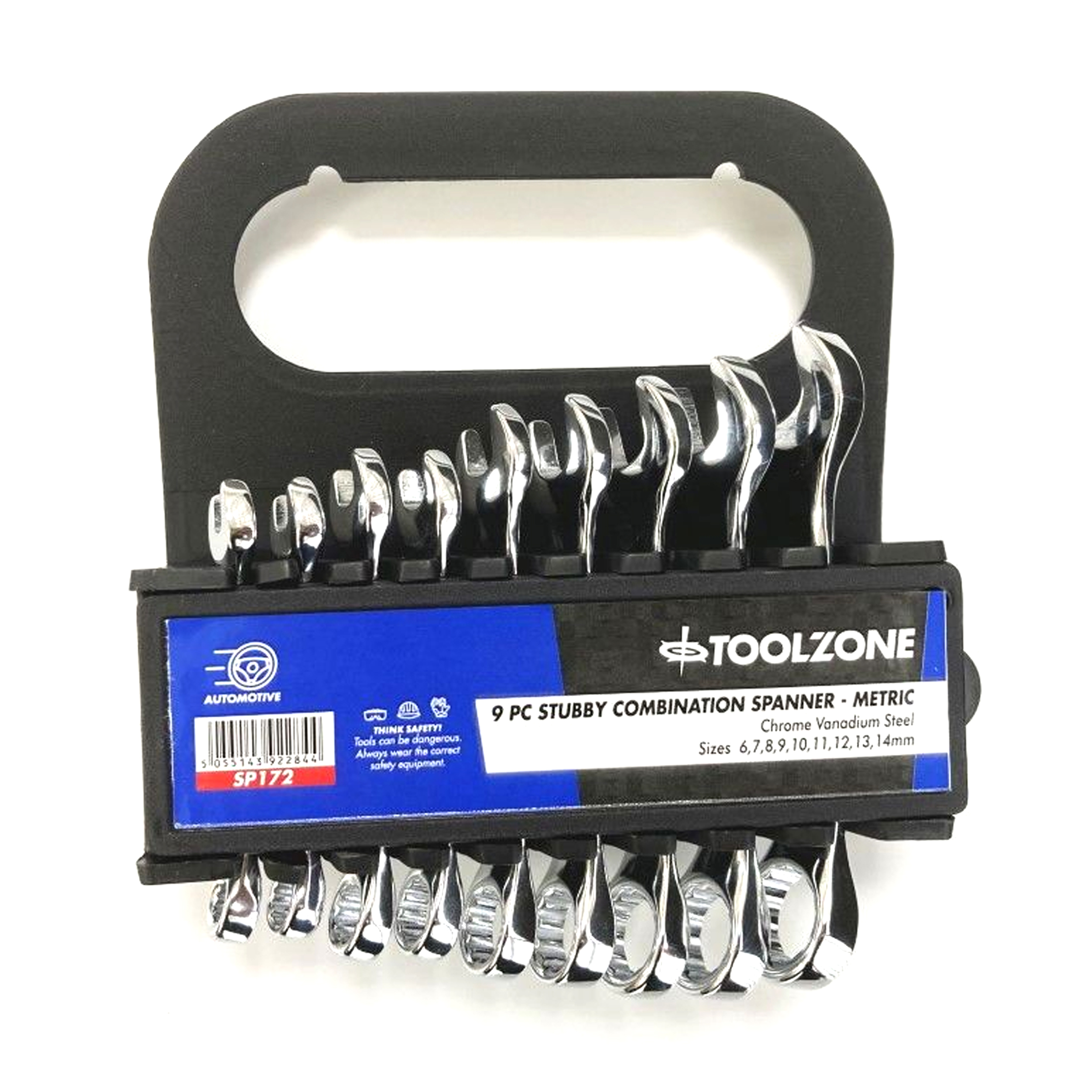 STUBBY SPANNER SET 9pc 6-14mm CHROME VANADIUM FULLY POLISHED IN RACK - TOOLZONE KDPSP172 image 1