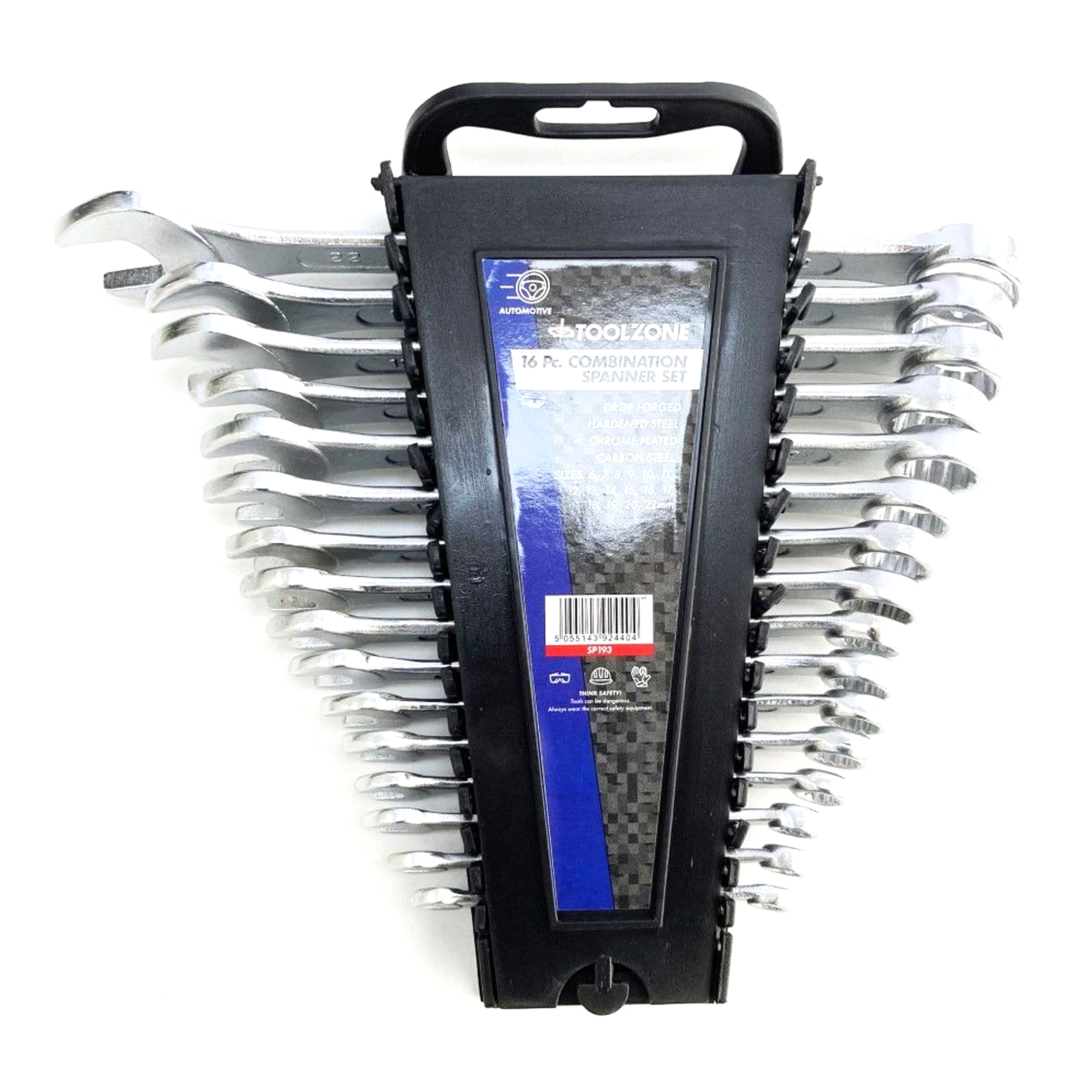 COMBINATION SPANNER SET 16pc 6-22mm DROP FORGED CHROME PLATED - TOOLZONE KDPSP193 image 1