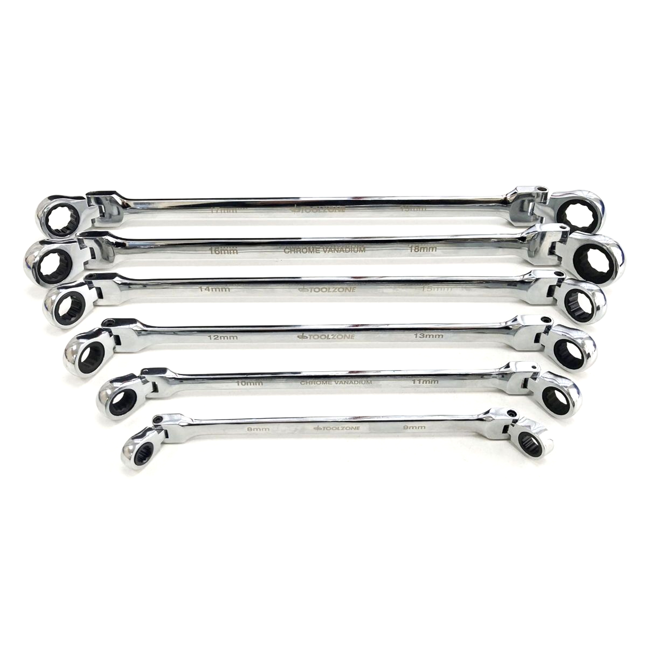 FLEXI RATCHET SPANNER SET 10pc 8-19mm DROP FORGED MIRROR POLISH - TOOLZONE KDPSP198 thumbnail 9