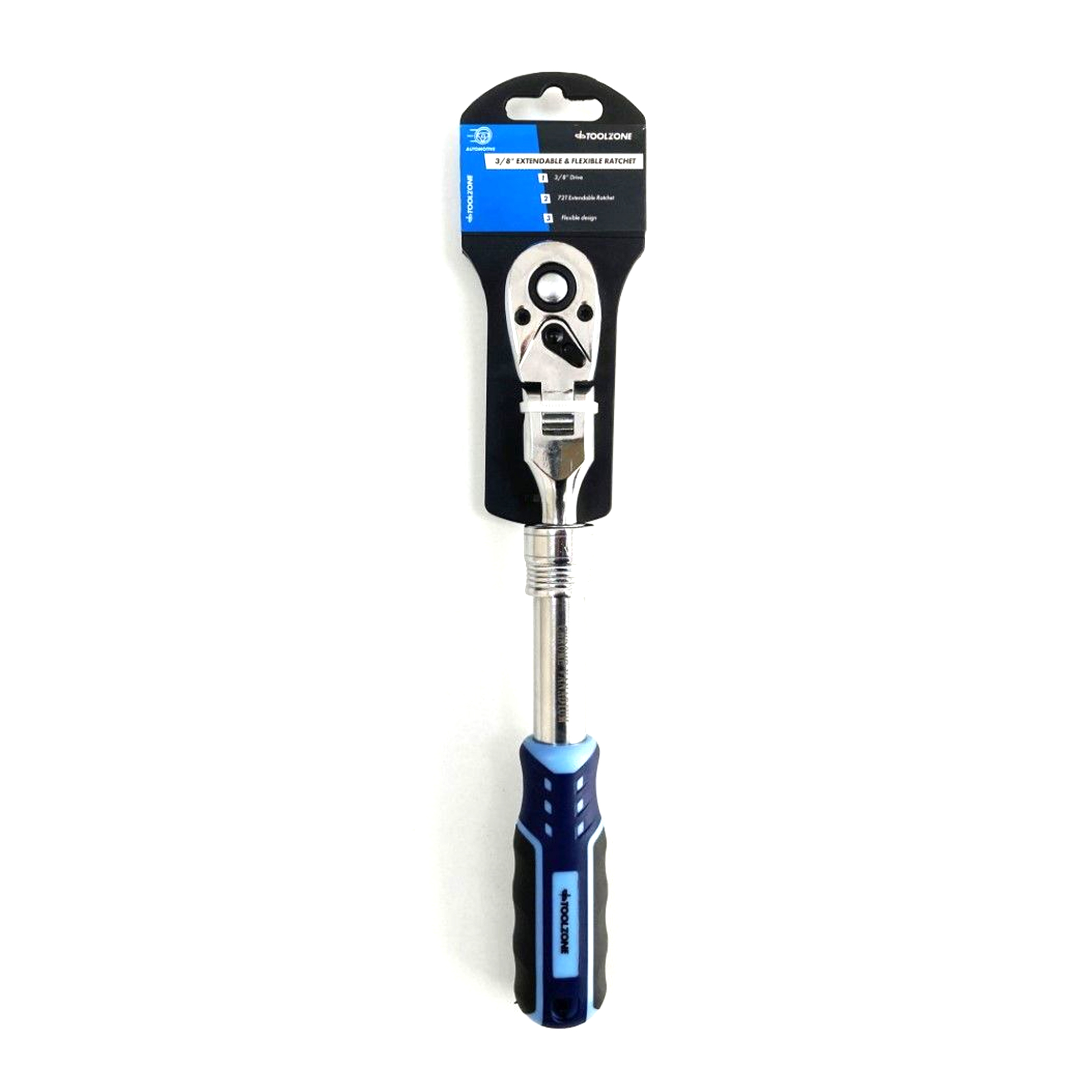 RATCHET FLEXI HEAD EXTENDABLE 3/8 DRIVE 255-355mm SOFTGRIP CRV - TOOLZONE KDPSS223 image 1
