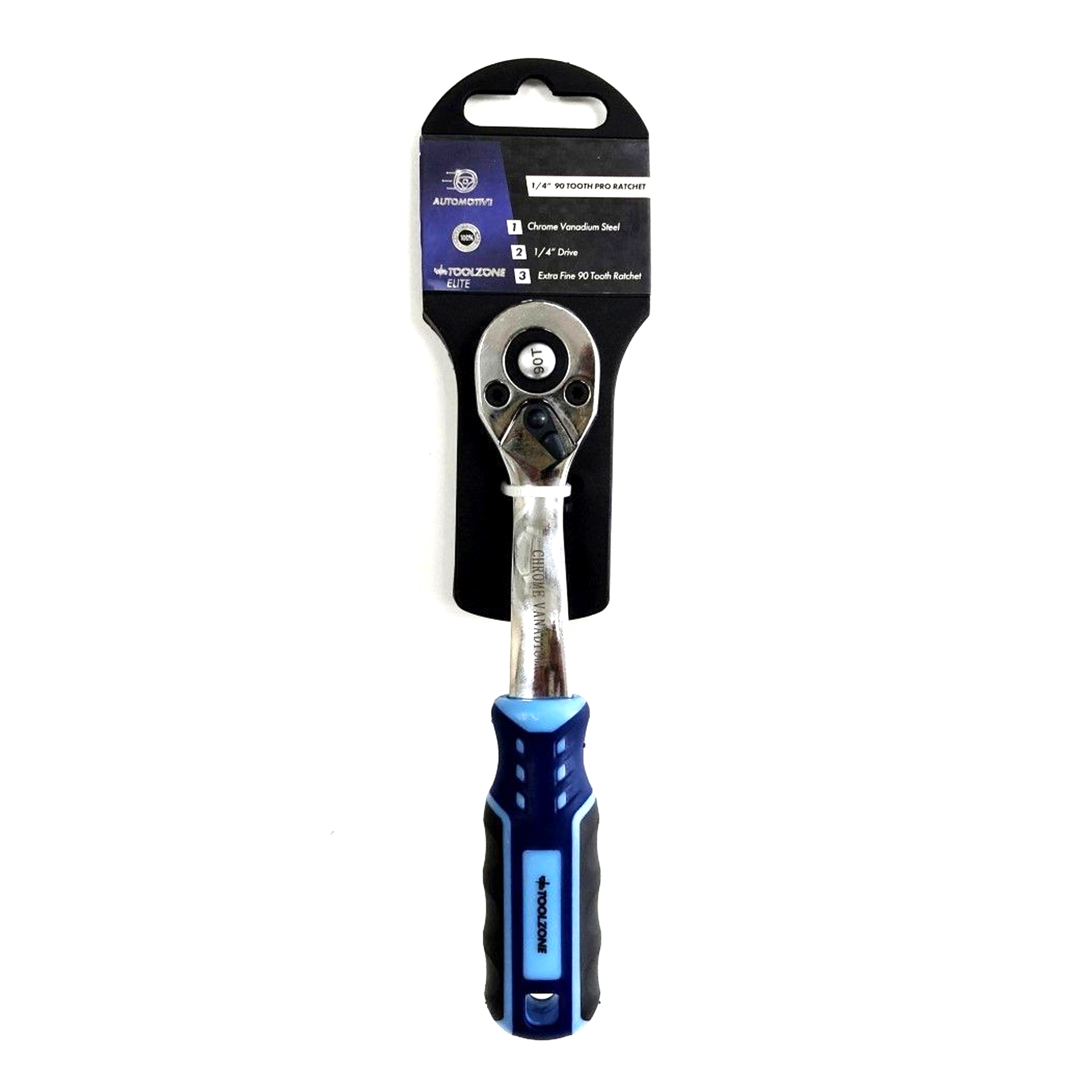 RATCHET HANDLE 1/4 DRIVE 90 TEETH 3 COLOUR CRV - TOOLZONE KDPSS230 image 1