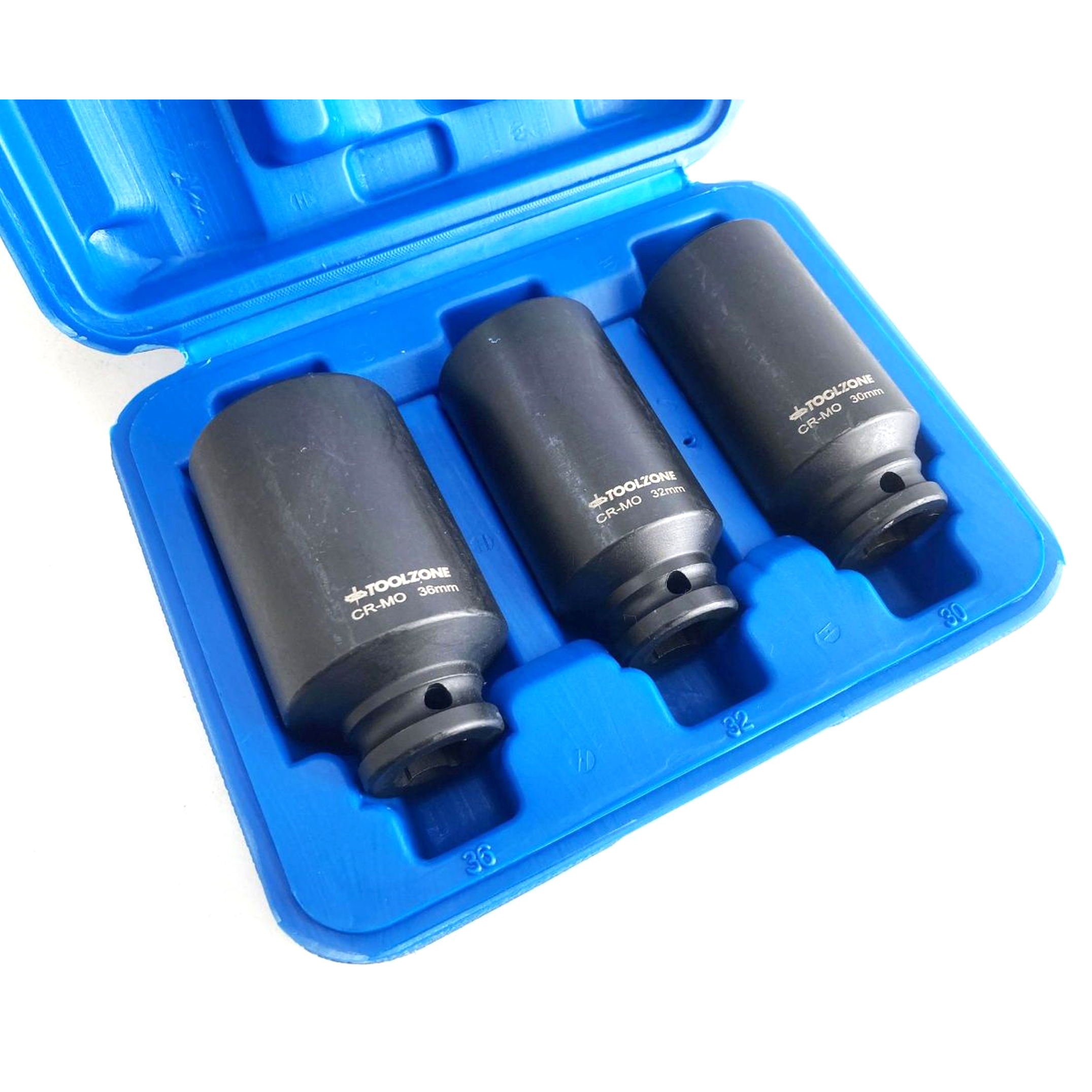 IMPACT SOCKET SET 3 PIECES 1/2 DRIVE 30mm 32mm 36mm THIN WALL BLACK FINISH - TOOLZONE KDPSS248 image 1