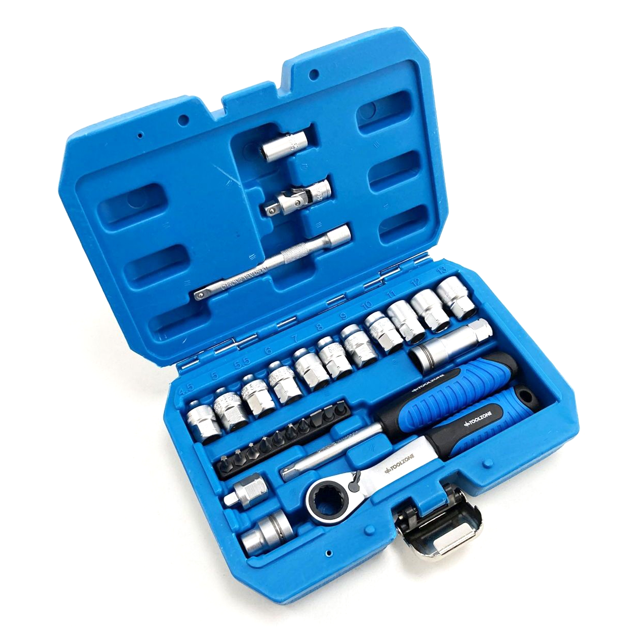 GO THROUGH SOCKET SET 29 PIECES 1/4 DRIVE WITH BITS IN STORAGE CASE - TOOLZONE KDPSS261 image 1