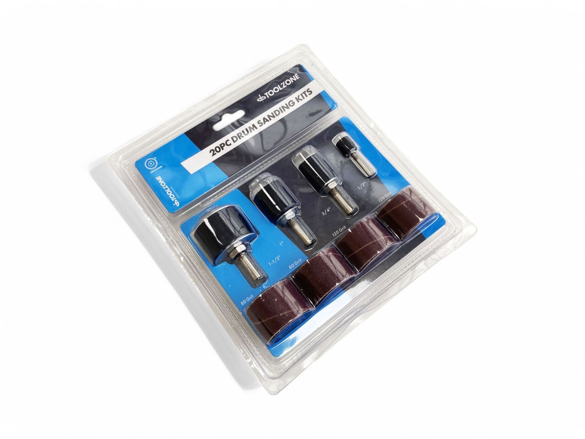 DRUM SANDING KIT 20 PIECES 0.5 0.75 1.0 1.25 80 120 GRIT - TOOLZONE KDPAB144 thumbnail 2