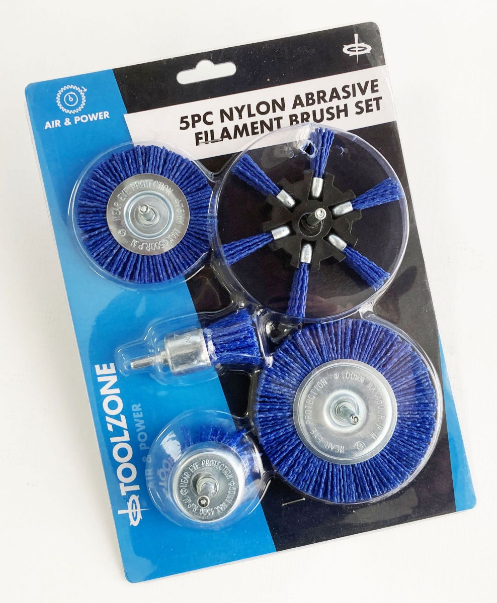 NYLON ABRASIVE FILAMENT BRUSH SET 5 PIECES 6mm SHANK - TOOLZONE KDPAB160 thumbnail 2
