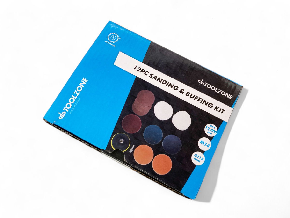SANDING AND BUFFING KIT 12 PIECES 115mm WITH M14 ARBOR - TOOLZONE KDPAB171 thumbnail 2