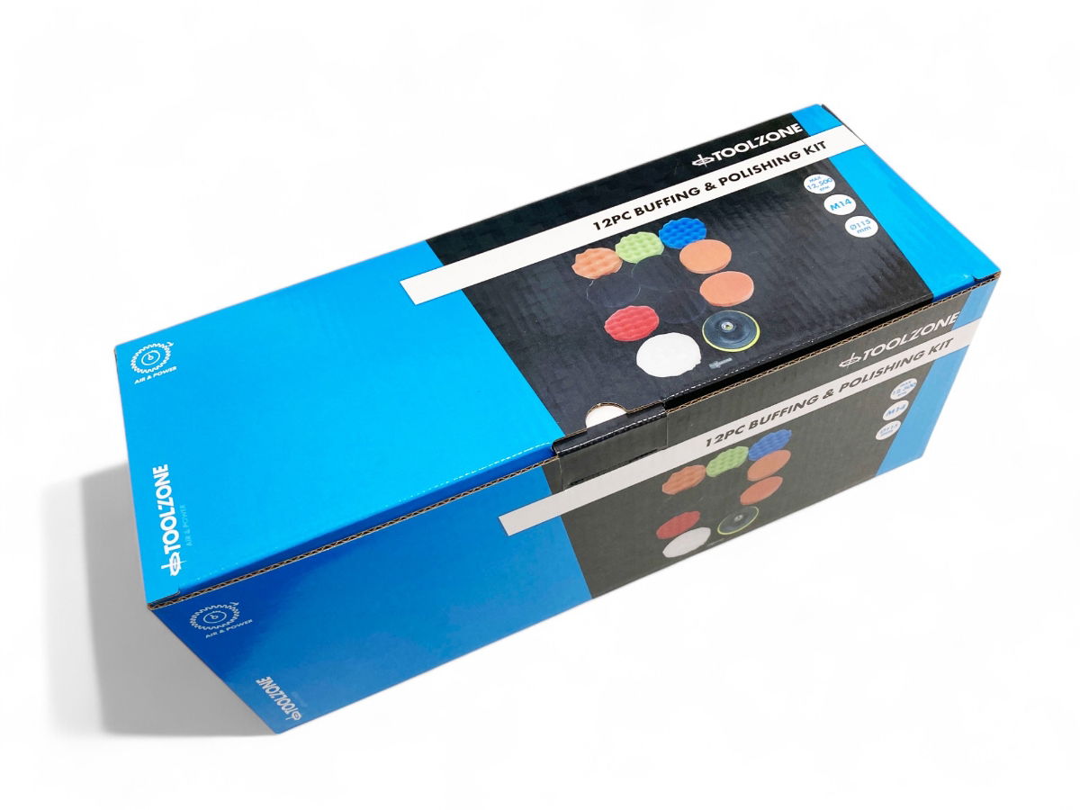 BUFFING AND POLISHING KIT 12 PIECES 115mm WITH HOOK AND LOOP ADAPTOR - TOOLZONE KDPAB172 thumbnail 2